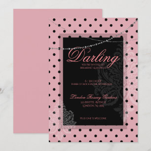 Invitación Desayuno brunch rosa con lunares negros