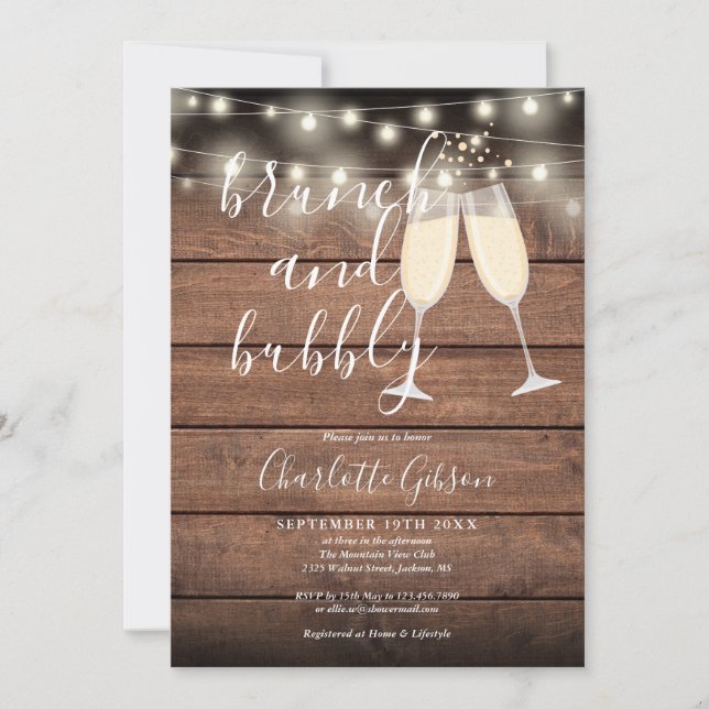 Invitación Desayuno Brunch Rústico Y Código QR De Bridal Show (Anverso)