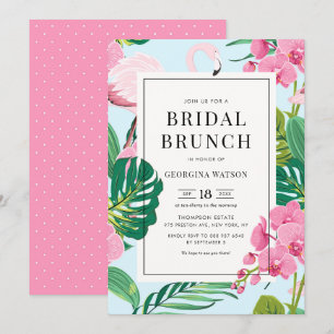 Invitación Desayuno Brunch Tropical de Novia Pink Flamingo y 
