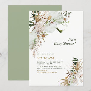 Invitación Desayuno Brunch Verde y Dorado Boho Botánico para 