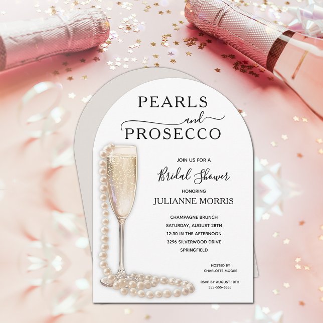 Invitación Desayuno Brunch y Brindis de Despedida de Soltera  (Pearls and Prosecco bridal shower brunch & bubbly arch top invitations - INSTANT DOWNLOAD & PRINTED!)