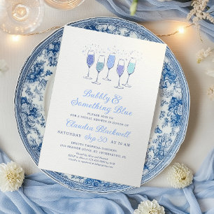 Invitación Desayuno Brunch y Burbujas Azul Shower Nupcial