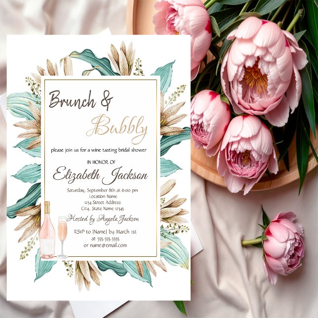 Invitación Desayuno Brunch y Burbujas de Flores y Hojas para  (Subido por el creador)