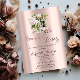 Invitación Desayuno Brunch y Burbujas Flores Perlas Despedida