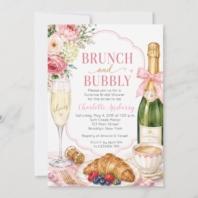 Invitación Desayuno Brunch y Burbujas para Despedida de Solte (Anverso)