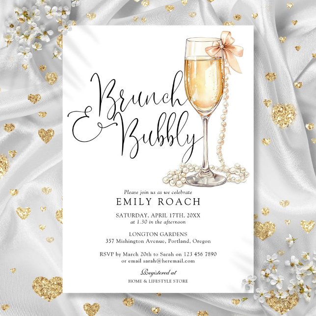 Invitación Desayuno Brunch y Burbujas Perlas Despedida de Sol (Brunch And Bubbly Pearls Bridal Shower Invitation)