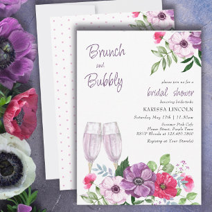 Invitación Desayuno Brunch y Burbujas Rosa Floral Rosa Púrpur