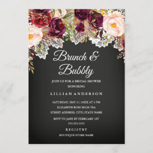 Invitación Desayuno Brunch y Burbujeante con Pizarra Floral p