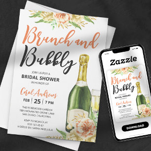 Invitación Desayuno Brunch y Burbujeante Cumpleaños Floral de