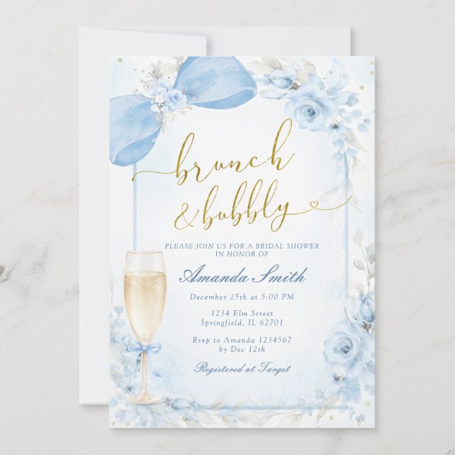 Invitación Desayuno Brunch y Champán Azul para Despedida de S (Anverso)