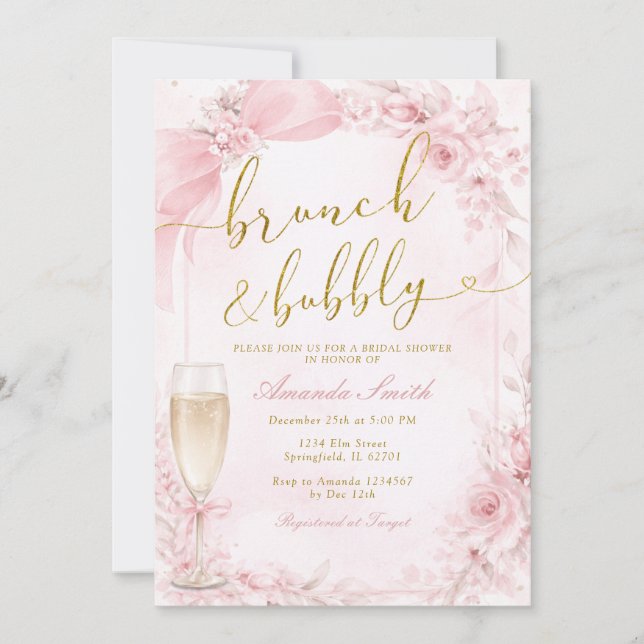 Invitación Desayuno Brunch y Champán Rosa Despedida de Solter (Anverso)