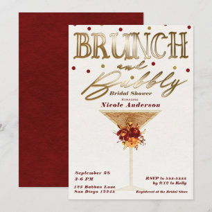 Invitación Desayuno Brunch y Vino Burbujeante Dorado Rojo Oto