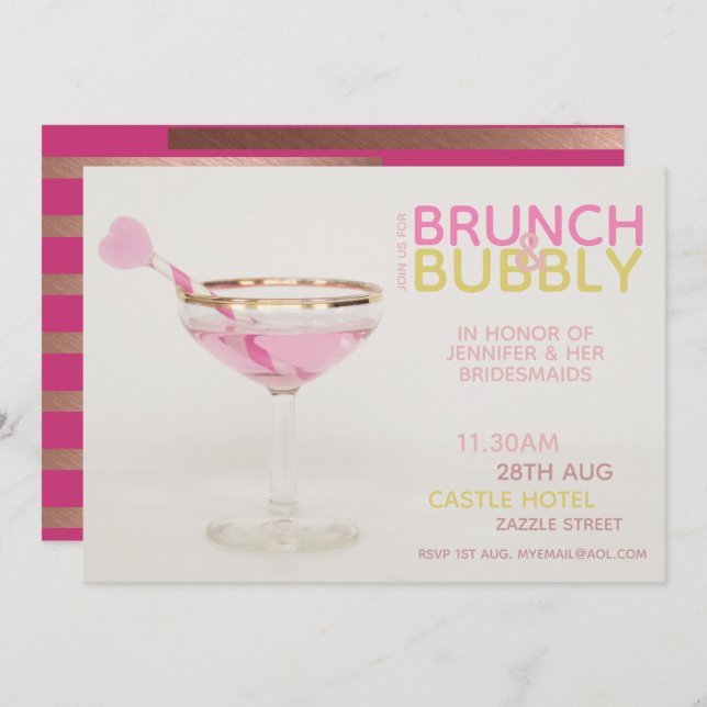 Invitación DESAYUNO BUBBLY Almuerzo Brunch Cóctel para Desped (Anverso / Reverso)