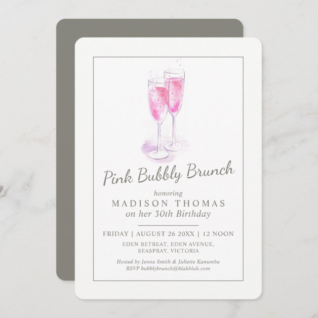 Invitación Desayuno burbujas rosa champán burbujas evento (Anverso / Reverso)