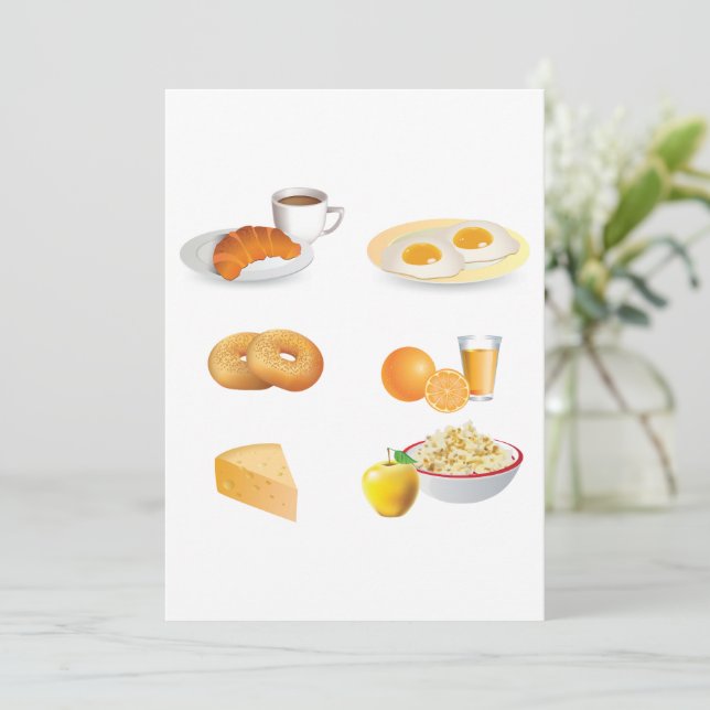 Invitación Desayuno Café, Croissant, Huevos, Bagels (Anverso de pie)