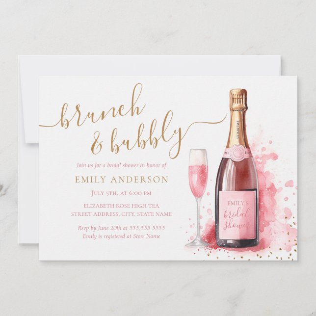 Invitación Desayuno con champán rosado y brindis de ducha nup (Anverso)