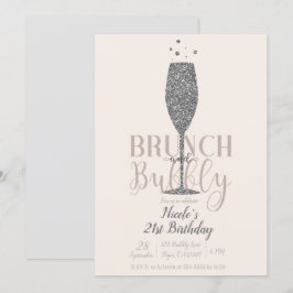 Invitación Desayuno con champán y cumpleaños con brillo plate