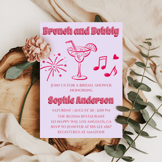 Invitación Desayuno con cóctel rosa y brindis con burbujas pa