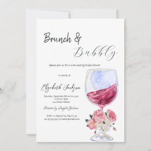 Invitación Desayuno con copa de vino floral y burbujeante
