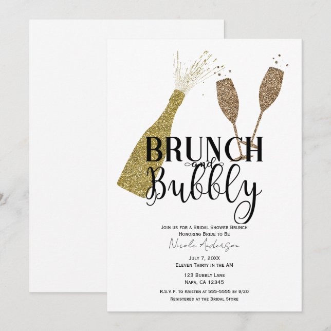Invitación Desayuno con copas de champán y brindis con burbuj (Anverso / Reverso)