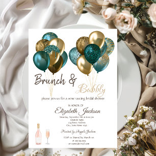 Invitación Desayuno con Globos Elegantes y Burbujas para Desp