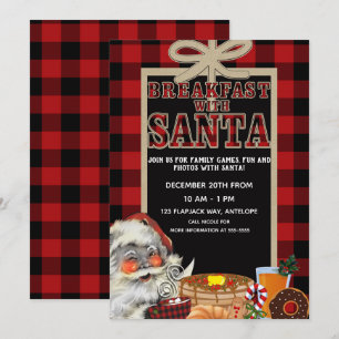 Invitación Desayuno con Santa Brunch Cuadros Búfalo Rojo