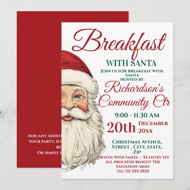 Invitación Desayuno con Santa Festiva (Anverso / Reverso)