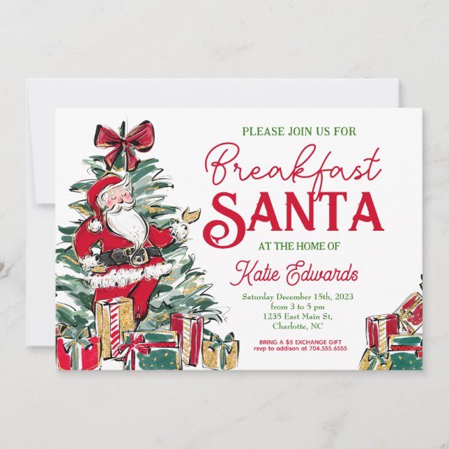 Invitación Desayuno con Santa Invite, Desayuno Santa, (Anverso)