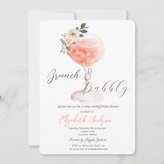 Invitación Desayuno con Vino y Burbujas de Flores (Anverso)