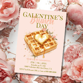 Invitación Desayuno Corazón Dorado Waffle Galentine Pastel Fl