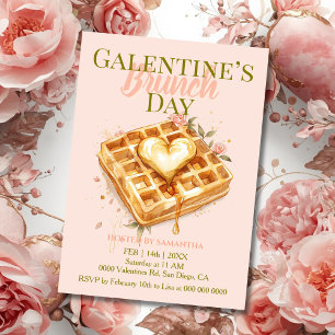 Invitación Desayuno Corazón Dorado Waffle Galentine Pastel Fl