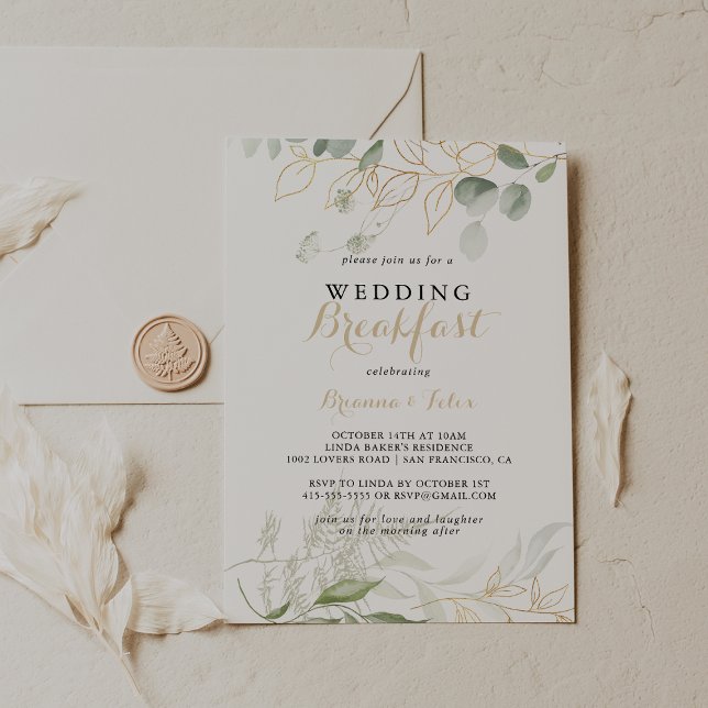 Invitación Desayuno de Boda con Caligrafía y Follaje Verde Do (Subido por el creador)