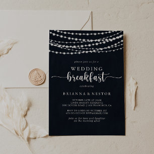 Invitación Desayuno de boda con luces de cadena rústicas  