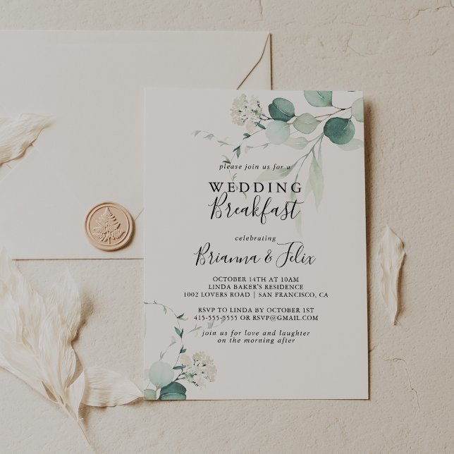 Invitación Desayuno de Boda de follaje verde de verano Eucaly (Subido por el creador)