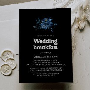 Invitación Desayuno de boda floral azul de la Marina Real