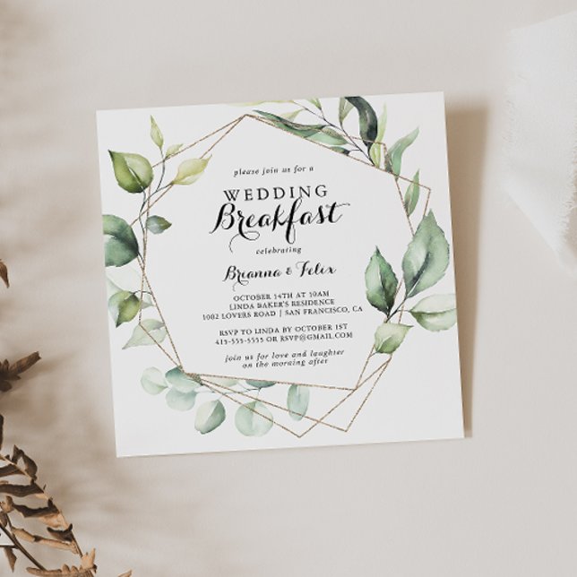 Invitación Desayuno de Boda Geométrico Elegante Gold Green (Subido por el creador)