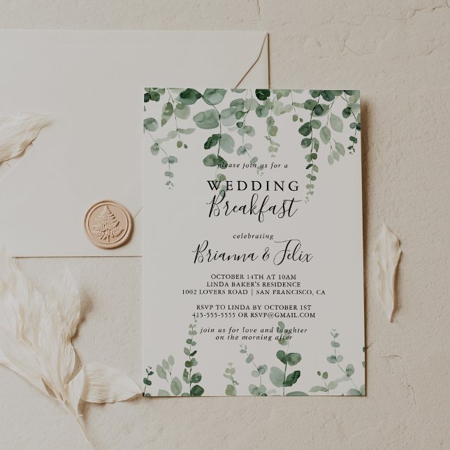 Invitación Desayuno de boda minimalista con eucalipto verde (Subido por el creador)