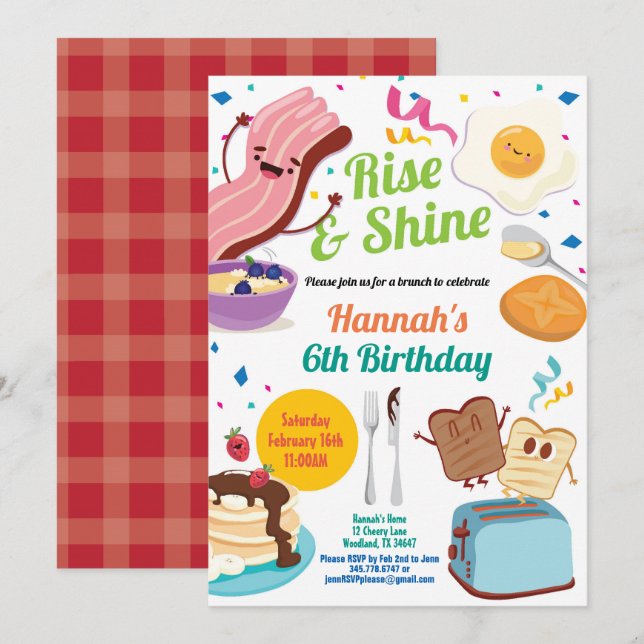 Invitación Desayuno de brunch. Cumpleaños de los niños (Anverso / Reverso)