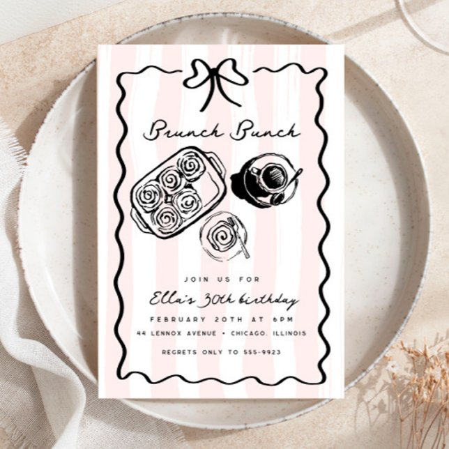 Invitación Desayuno de brunch de cumpleaños café Bow Doodle r (Subido por el creador)