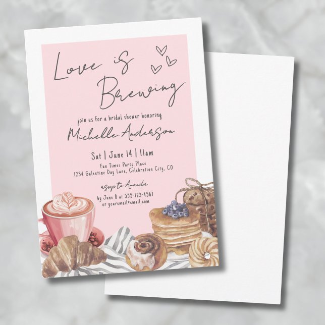Invitación Desayuno de Café Love Is Brewing Bridal Shower (Love Is Brewing Coffee Brunch Bridal Shower Invitation)