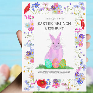 Invitación Desayuno de Caza de Huevos de Pascua Conejo Rosa F