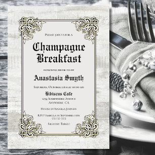 Invitación Desayuno de champán Madera Rústica Bleached