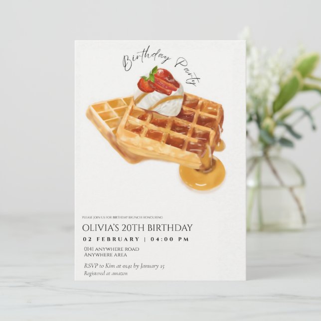 Invitación Desayuno de cumpleaños, brunch de cumpleaños (Anverso de pie)