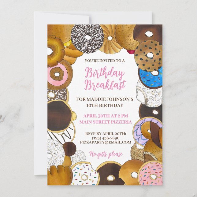 Invitación Desayuno de cumpleaños Brunch Doughnut Donut Comid (Anverso)