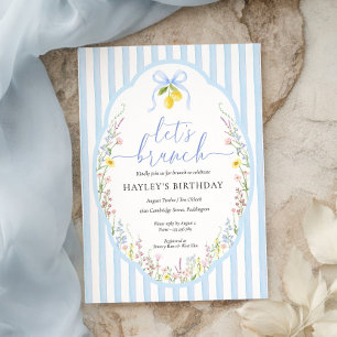 Invitación Desayuno de cumpleaños con lazo azul de flores sil