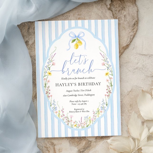 Invitación Desayuno de cumpleaños con lazo azul de flores sil (Subido por el creador)