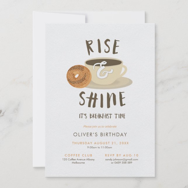 Invitación Desayuno de cumpleaños de Rise y Shine (Anverso)