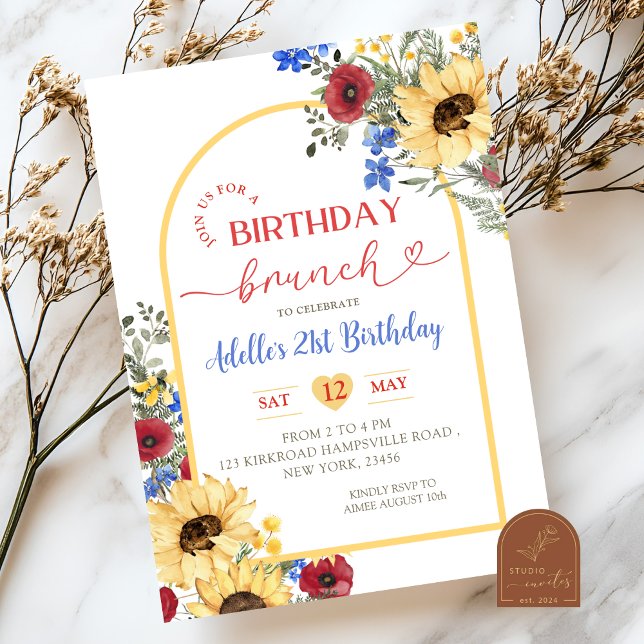 Invitación Desayuno de cumpleaños de verano con flores de gir (Subido por el creador)