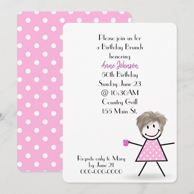 Invitación Desayuno de cumpleaños número 50 Stick Girl  (Anverso / Reverso)