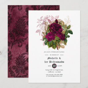 Invitación Desayuno de Damas de Honor Blush Borgoña Dorado De